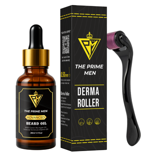 The Prime Men Regular Beard Growth Kit | 30ml Beard Oil + Derma Roller