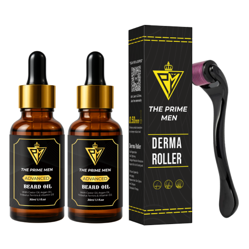 The Prime Men Beard Growth Kit | 2 Beard Oils + 1 Derma Roller