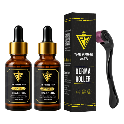 The Prime Men Beard Growth Kit | 2 Beard Oils + 1 Derma Roller