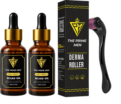 The Prime Men Beard Growth Kit | 2 Beard Oils + 1 Derma Roller