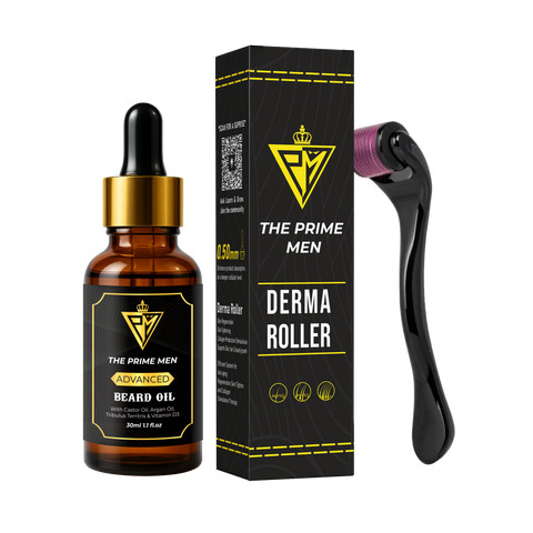 The Prime Men Regular Beard Growth Kit | 30ml Beard Oil + Derma Roller