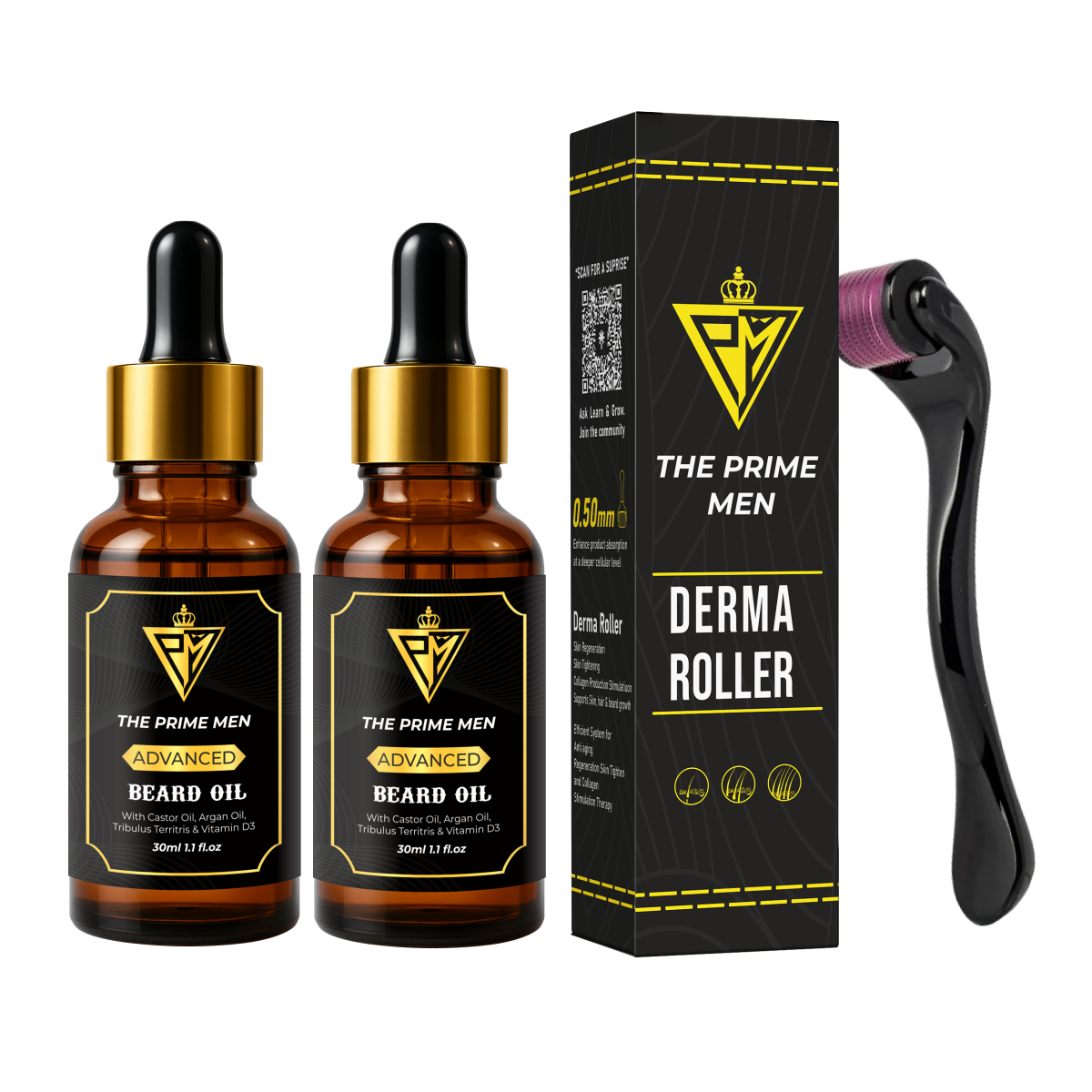 The Prime Men Regular Beard Growth Kit | 30ml Beard Oil + Derma Roller