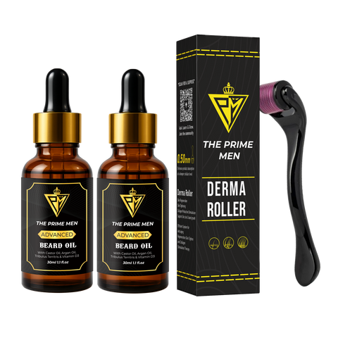 The Prime Men Beard Growth Kit | 2 Beard Oils + 1 Derma Roller