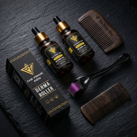 The Prime Men Regular Beard Growth Kit | 30ml Beard Oil + Derma Roller