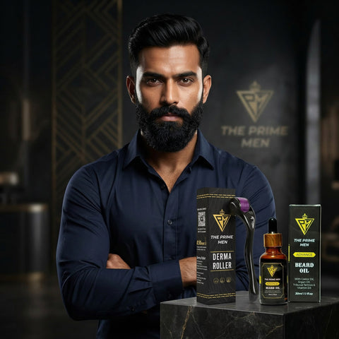 The Prime Men Beard Growth Kit | 2 Beard Oils + 1 Derma Roller