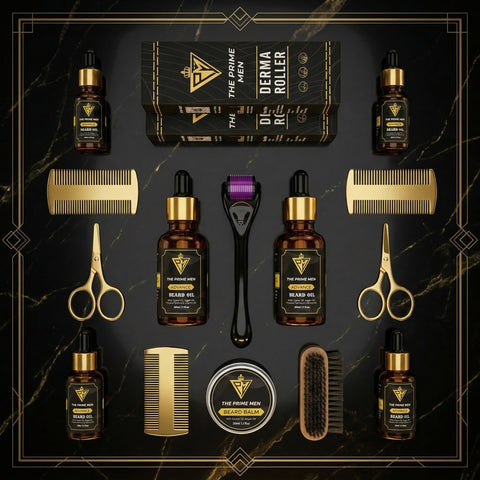The Prime Men Beard Growth Kit | 2 Beard Oils + 1 Derma Roller