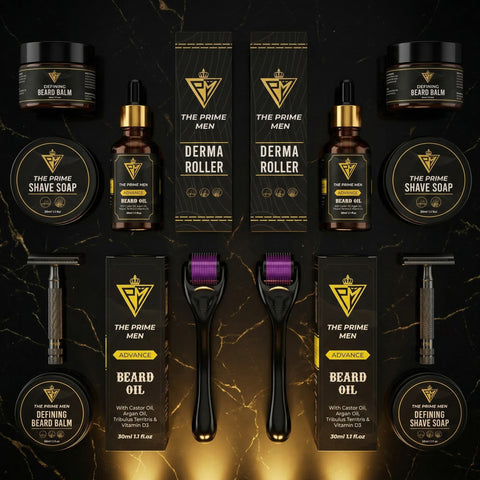 The Prime Men Beard Growth Kit | 2 Beard Oils + 1 Derma Roller