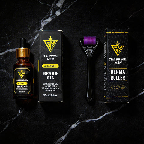 The Prime Men Beard Growth Kit | 2 Beard Oils + 1 Derma Roller