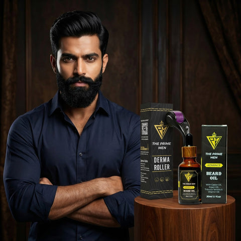 The Prime Men Beard Growth Kit | 2 Beard Oils + 1 Derma Roller