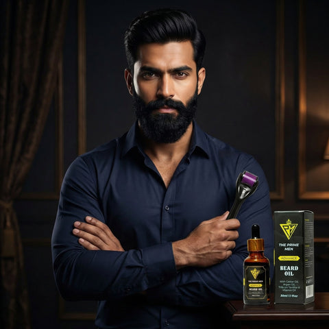 The Prime Men Beard Growth Kit | 2 Beard Oils + 1 Derma Roller