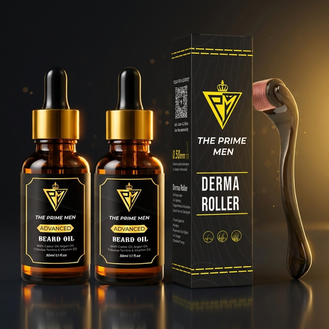 The Prime Men Beard Growth Kit | 2 Beard Oils + 1 Derma Roller